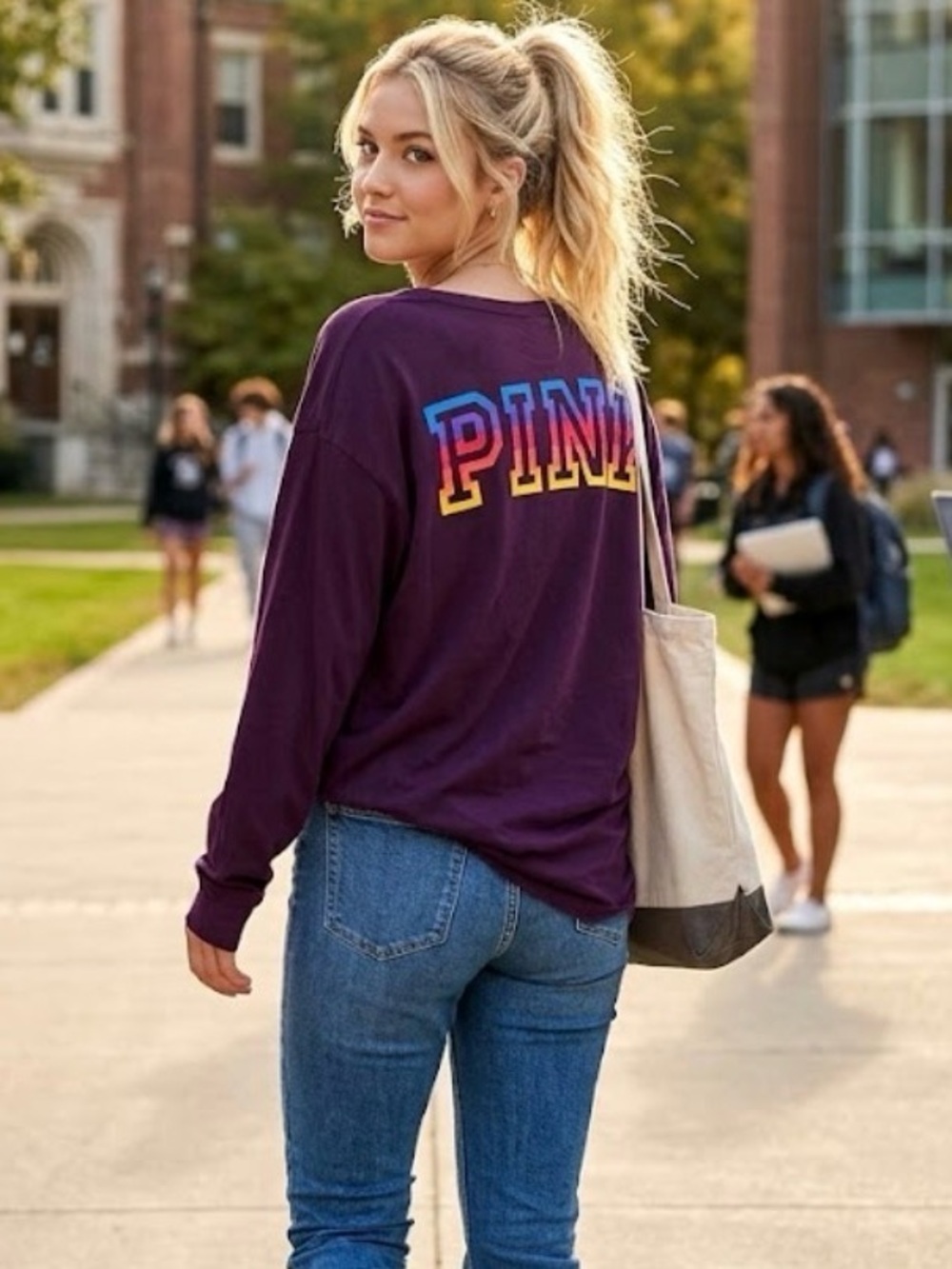 Victoria's Secret PINK Logo Campus Tee - Size Large